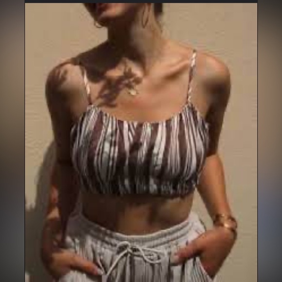 BNWT H&M LEMLEM X Crop Women’s Crop Top Brown and white Striped size M - Picture 6 of 6